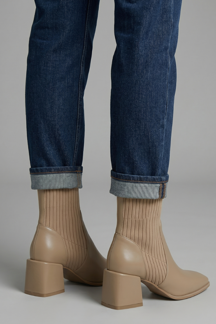 Regina | Knit Shaft Ankle Boots With Block Heel