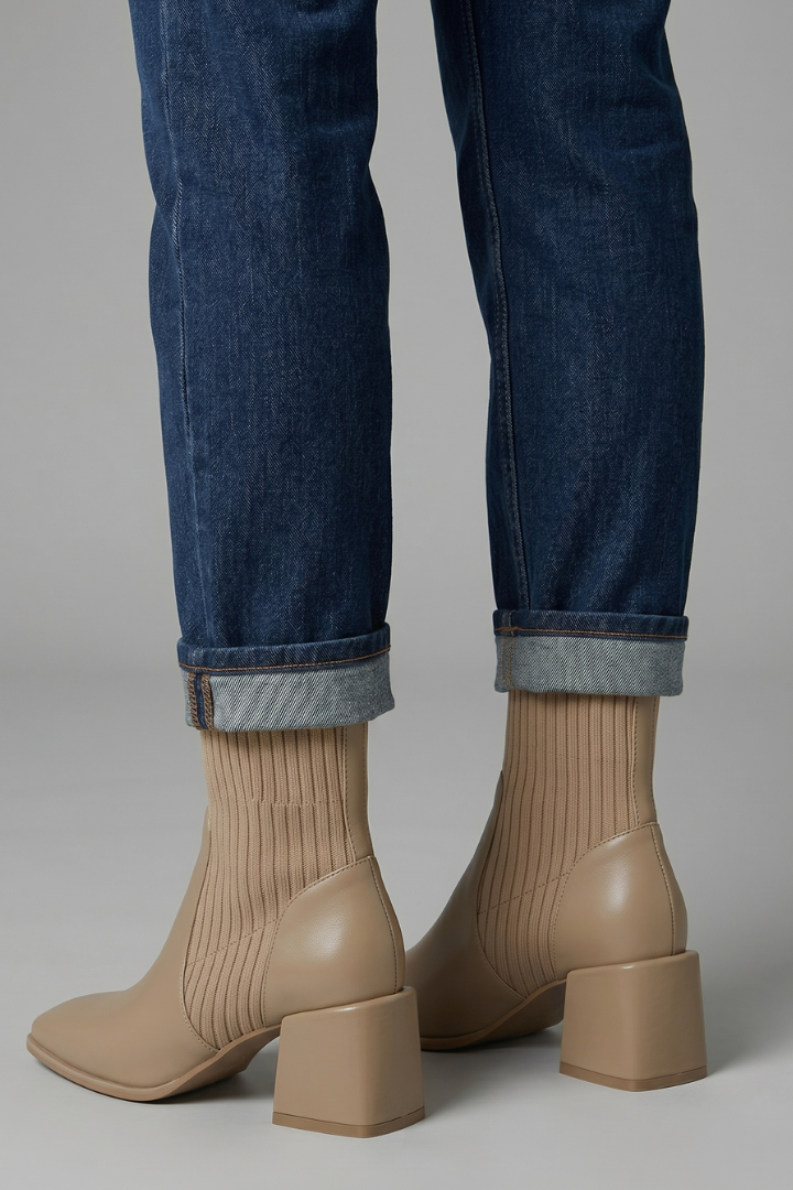 Regina | Knit Shaft Ankle Boots With Block Heel