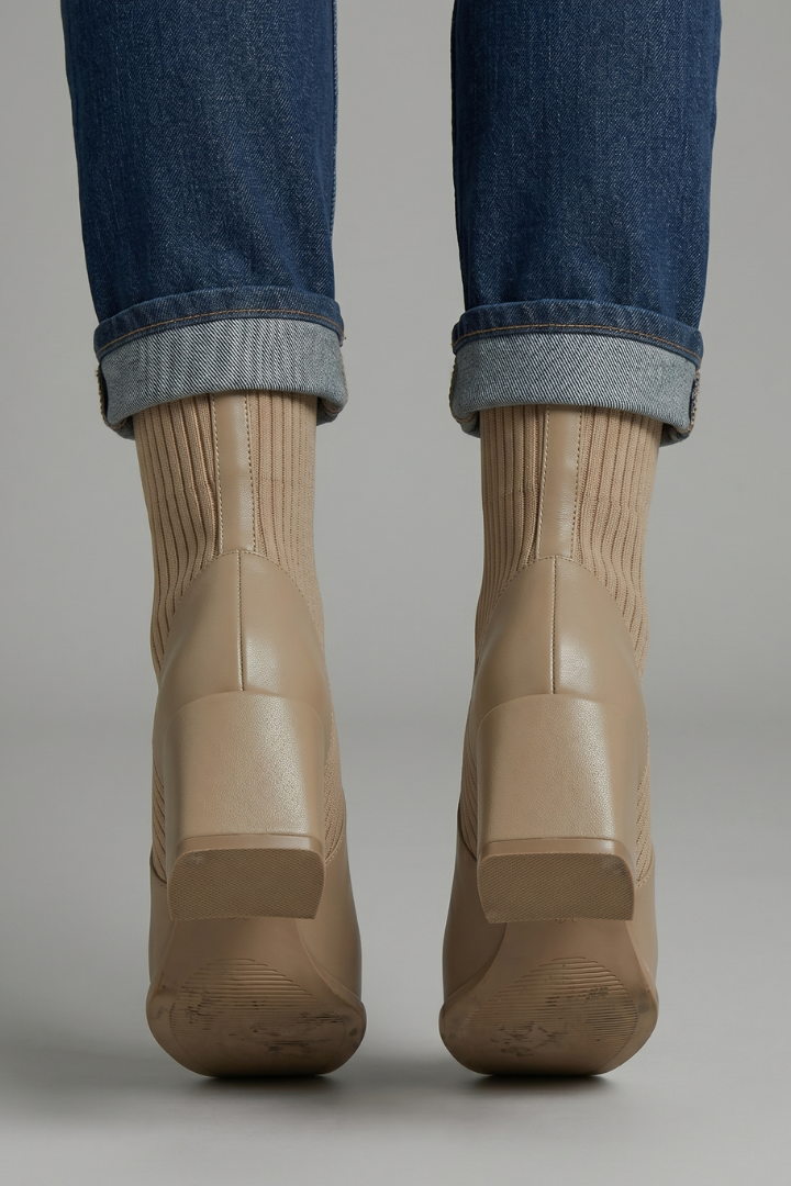 Regina | Knit Shaft Ankle Boots With Block Heel