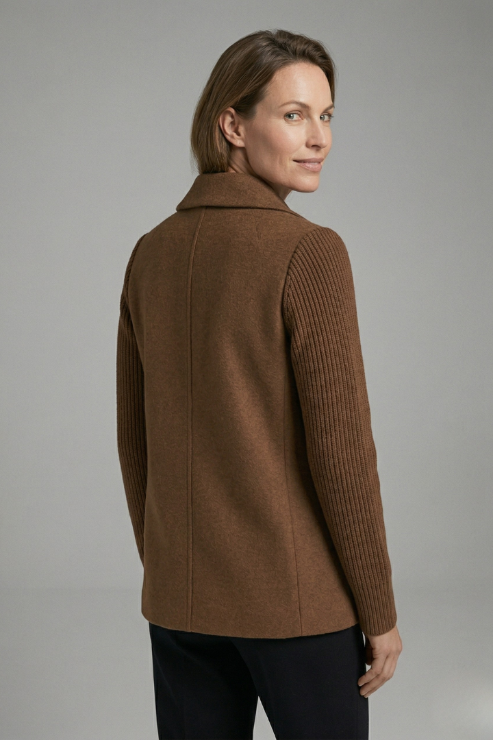 Maxine | Wool-Blend Blazer With Knit Sleeves