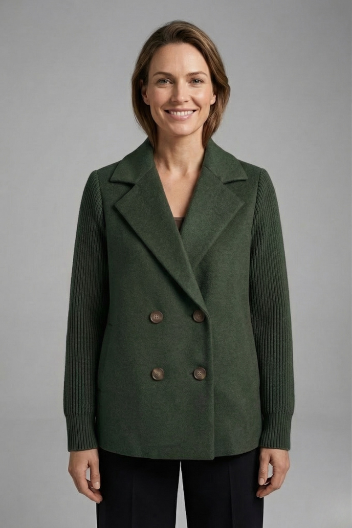 Maxine | Wool-Blend Blazer With Knit Sleeves