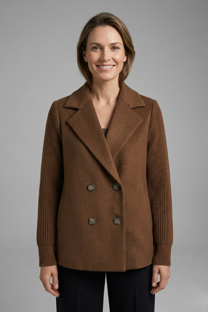 Maxine | Wool-Blend Blazer With Knit Sleeves
