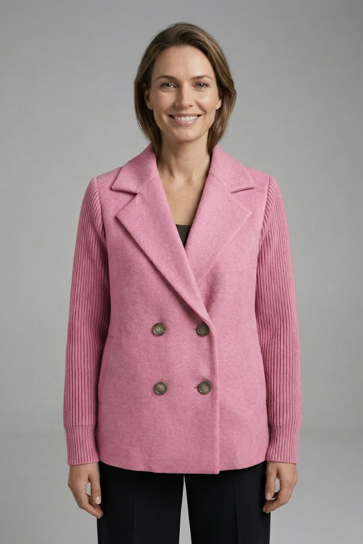 Maxine | Wool-Blend Blazer With Knit Sleeves