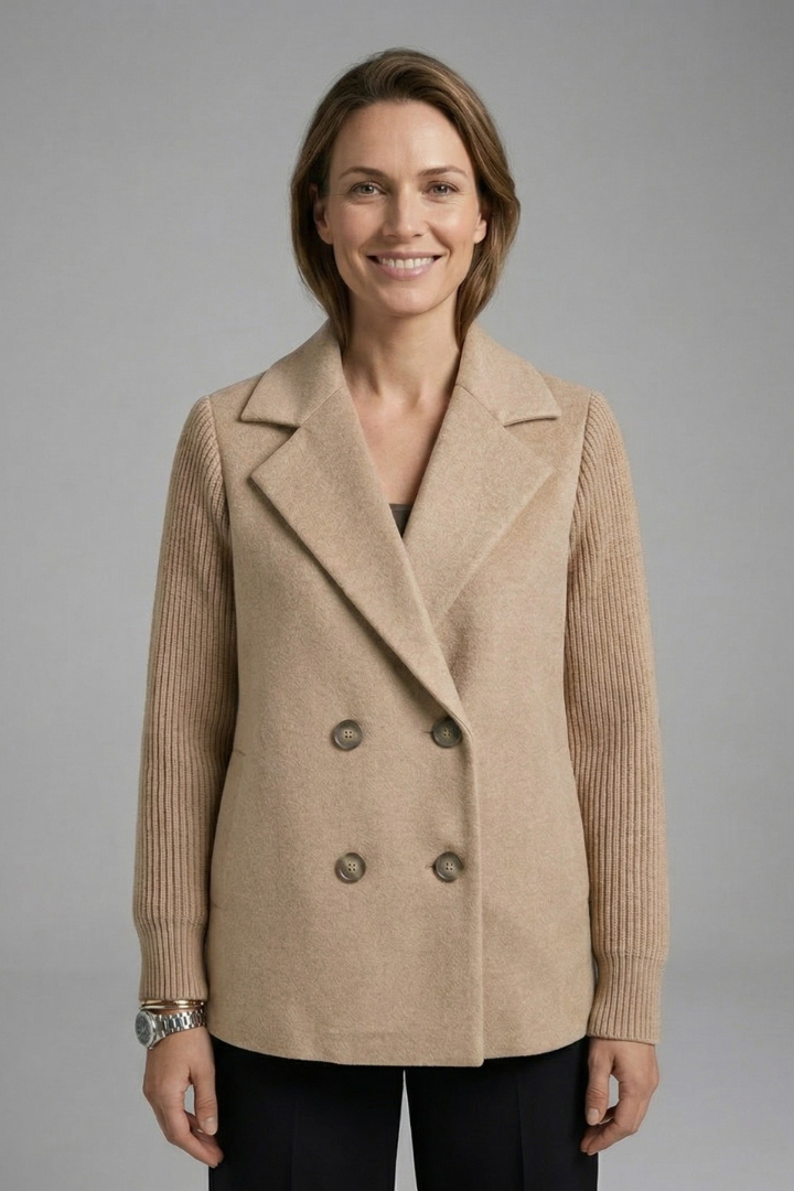 Maxine | Wool-Blend Blazer With Knit Sleeves