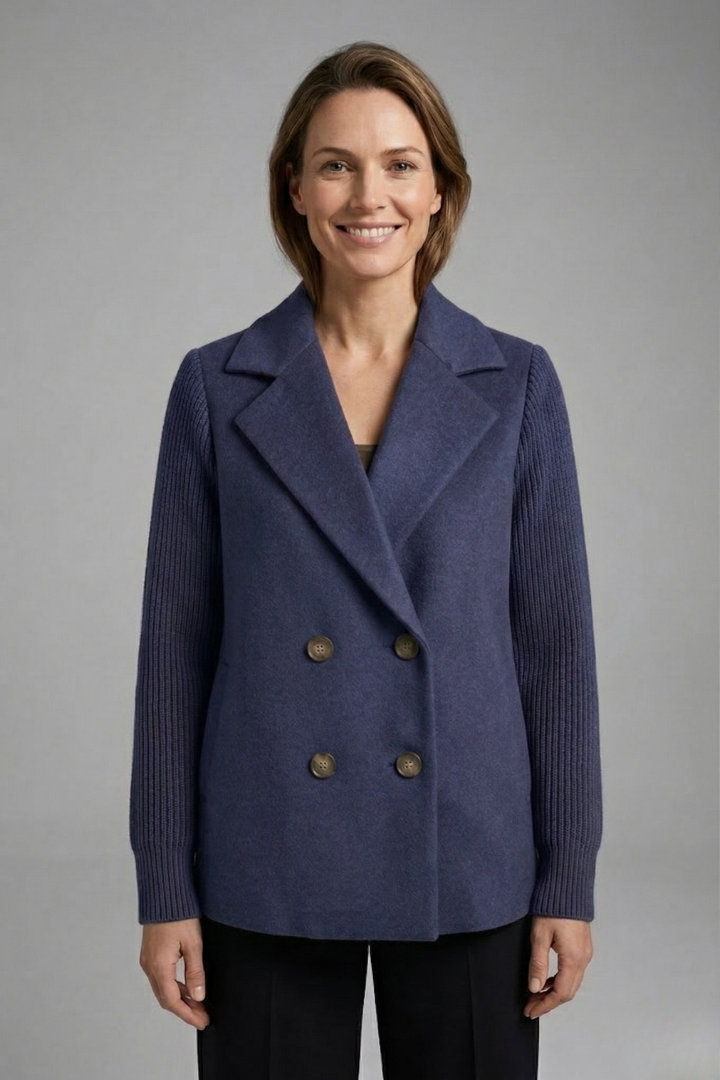 Maxine | Wool-Blend Blazer With Knit Sleeves
