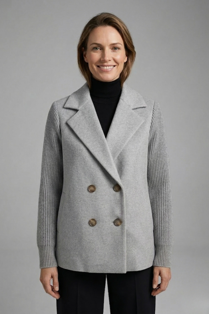 Maxine | Wool-Blend Blazer With Knit Sleeves