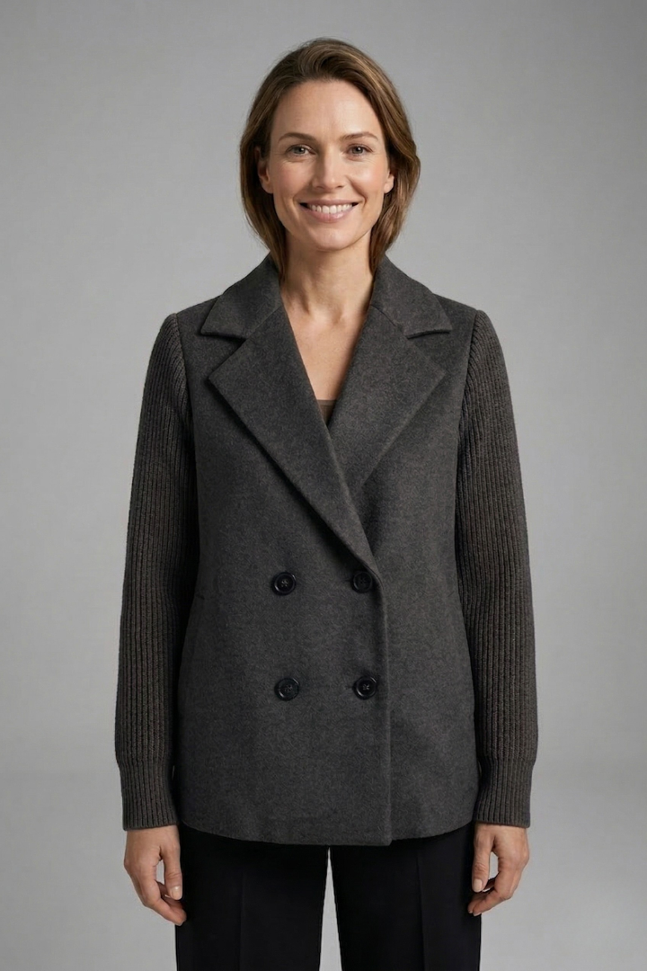 Maxine | Wool-Blend Blazer With Knit Sleeves