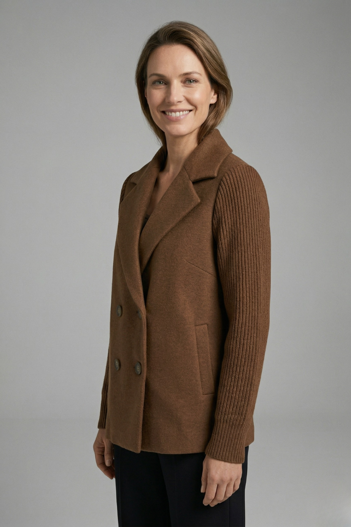 Maxine | Wool-Blend Blazer With Knit Sleeves