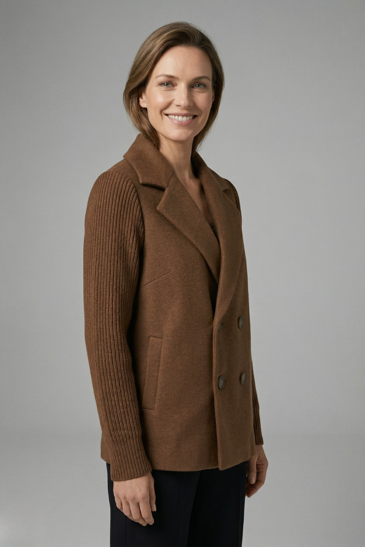 Maxine | Wool-Blend Blazer With Knit Sleeves