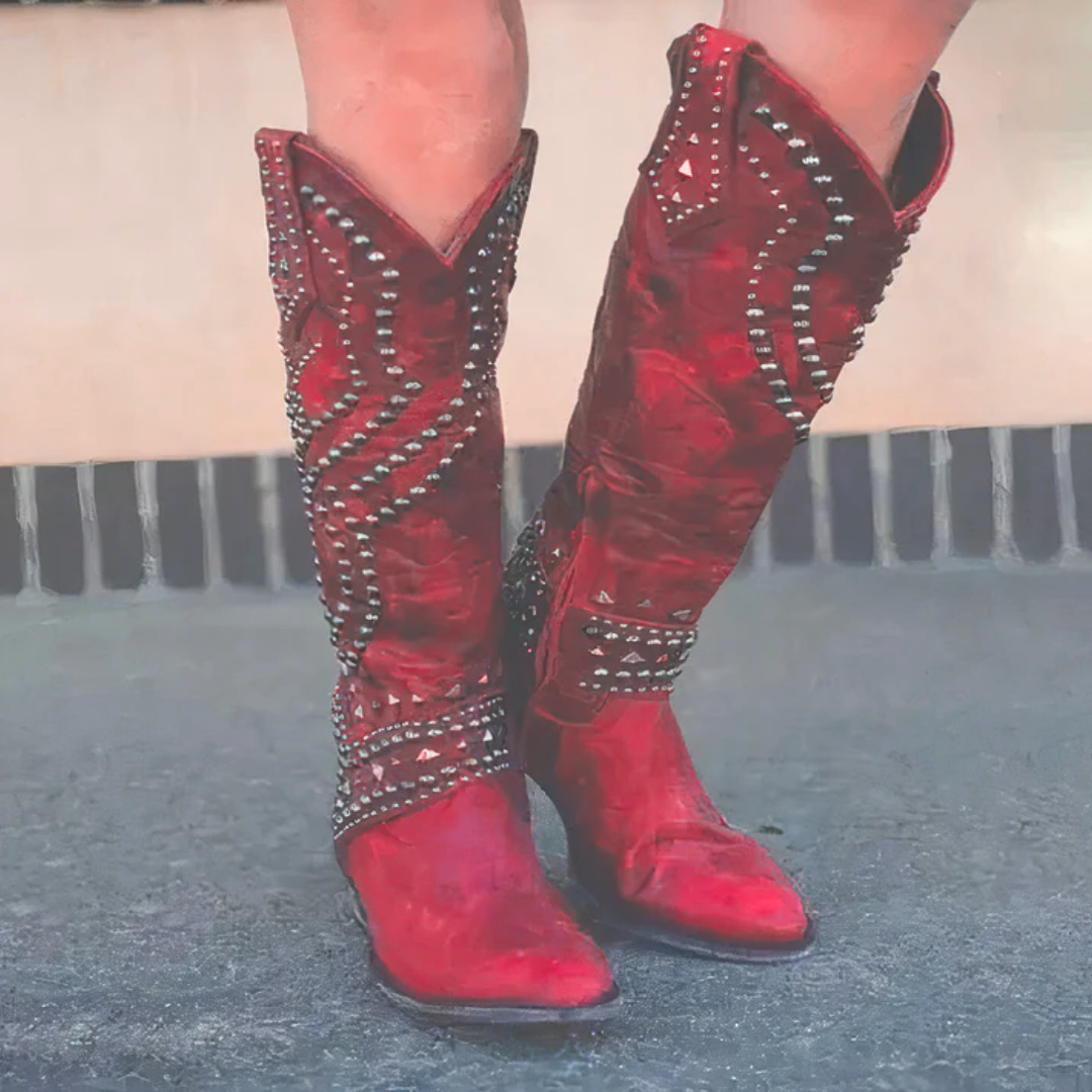 Deborah | Studded Knee-High Western Boots