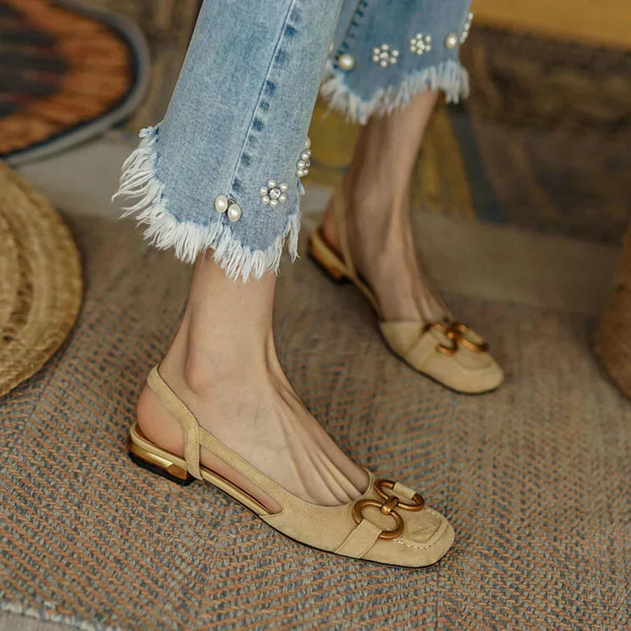 Tabitha | Slingback Flats With Metal Buckle