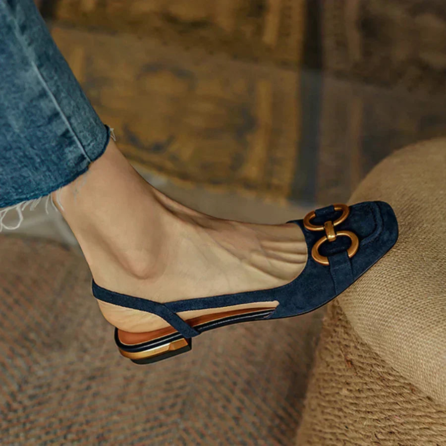 Tabitha | Slingback Flats With Metal Buckle