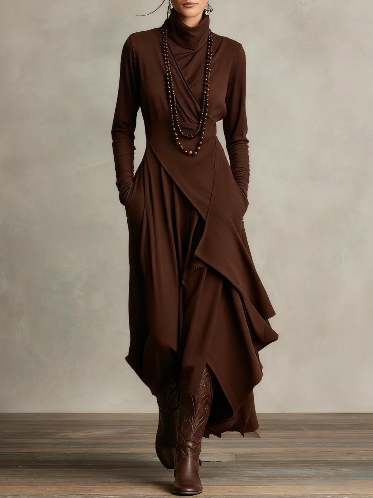 Sage | High Neck Maxi Dress With Flowing Layers