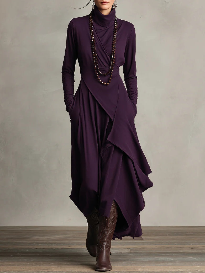 Sage | High Neck Maxi Dress With Flowing Layers