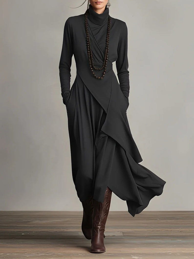 Sage | High Neck Maxi Dress With Flowing Layers