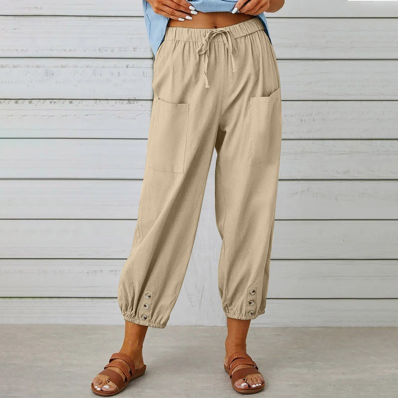 Dakota | Drawstring Cropped Pants With Button Cuffs