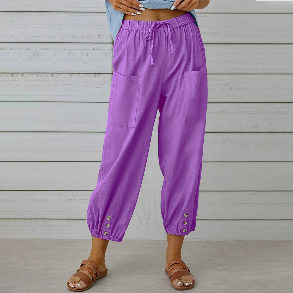 Dakota | Drawstring Cropped Pants With Button Cuffs