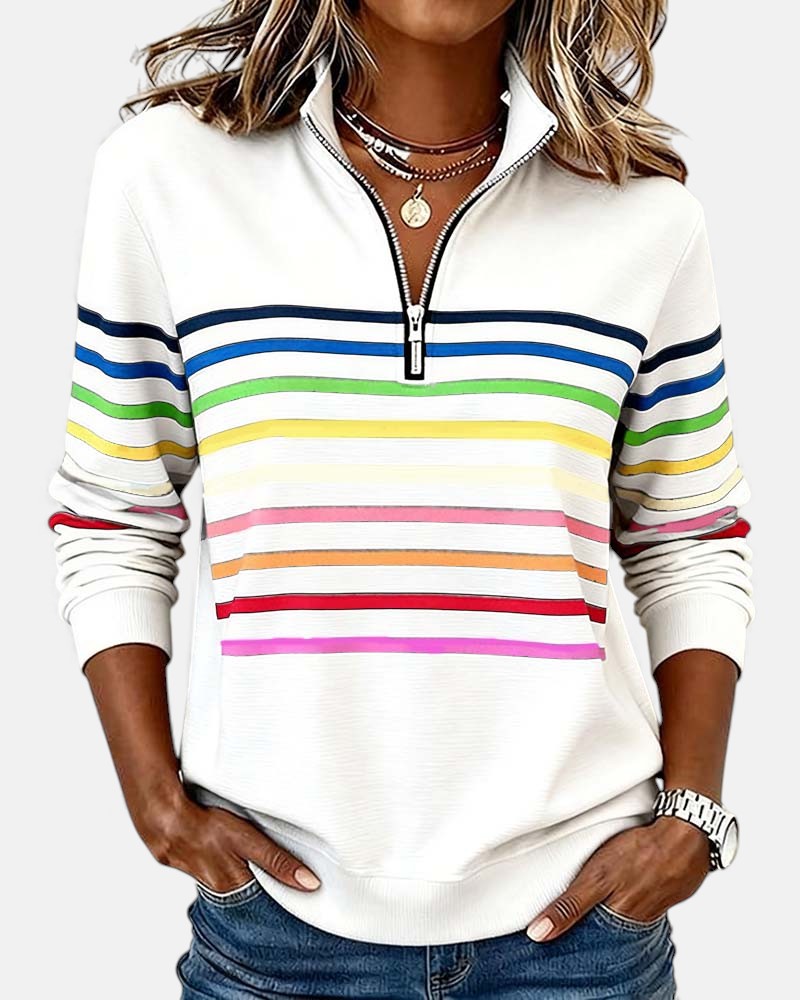 Emma | Striped Half-Zip Sweatshirt With Stand Collar
