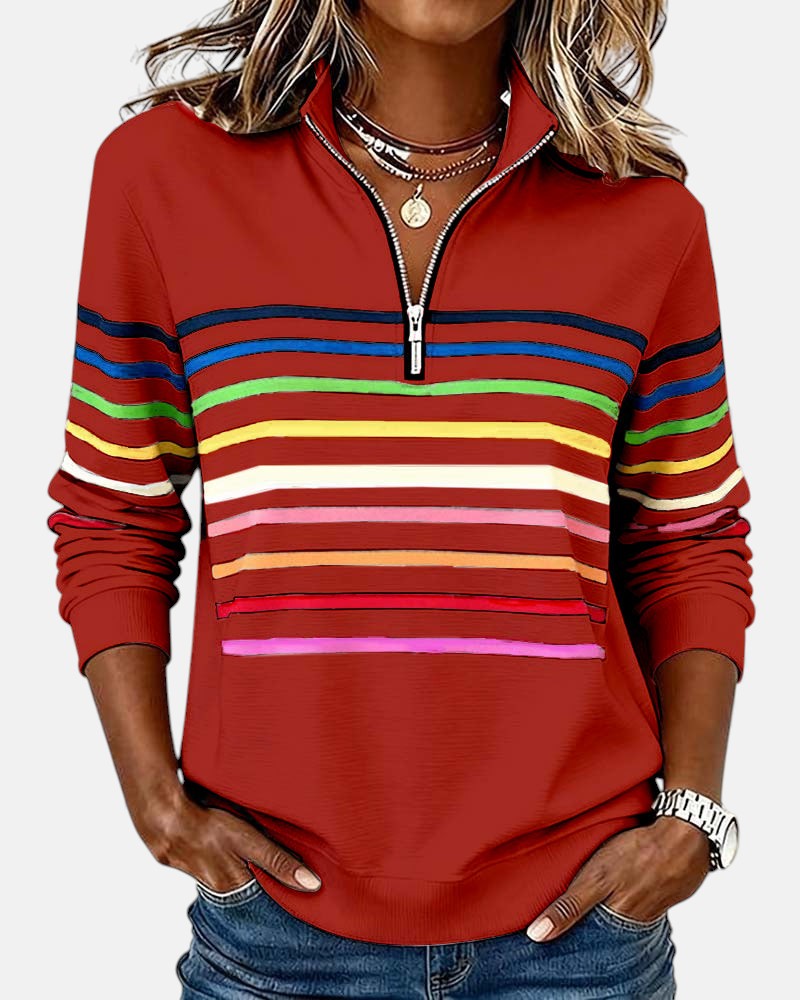 Emma | Striped Half-Zip Sweatshirt With Stand Collar