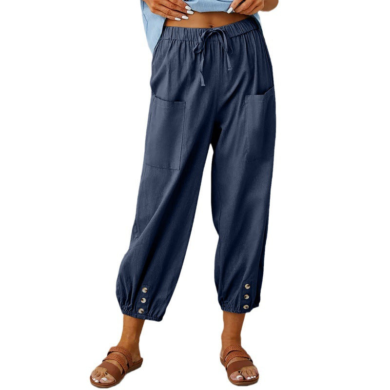 Dakota | Drawstring Cropped Pants With Button Cuffs