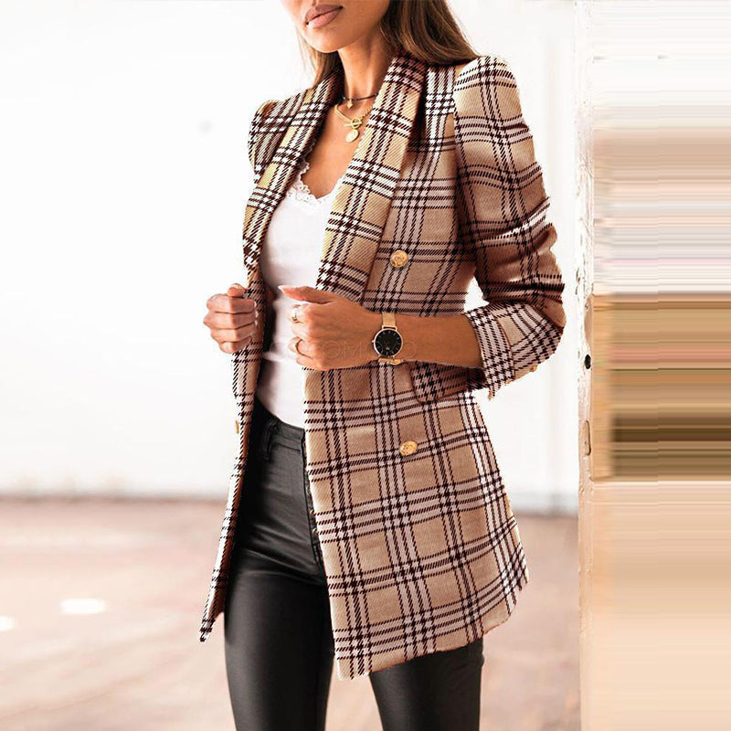 Matilda | Plaid Double-Breasted Longline Blazer