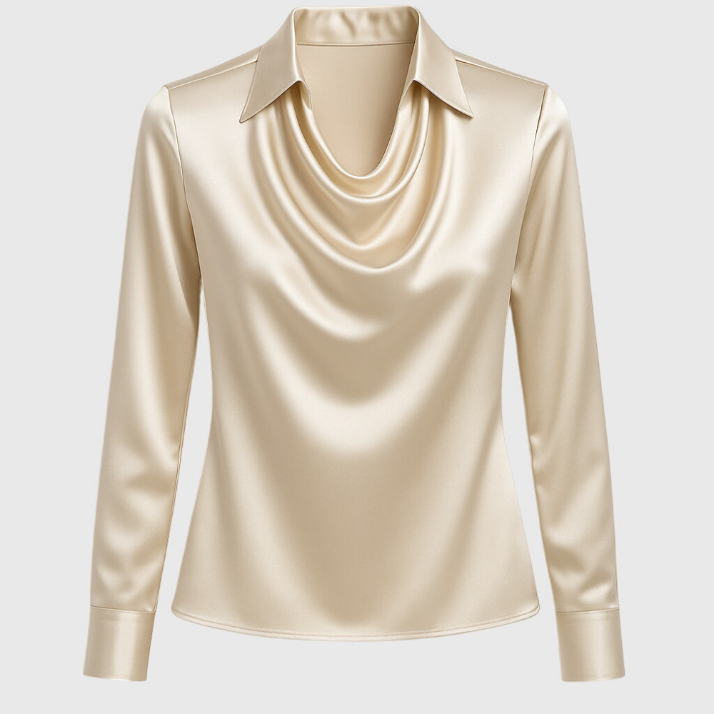 Winifred | Satin Cowl Neck Blouse With Collar