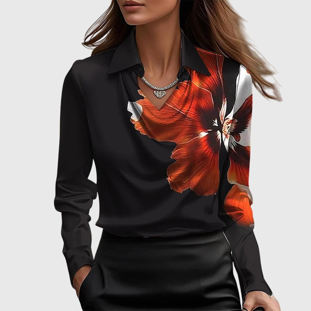 Winifred | Satin Cowl Neck Blouse With Collar