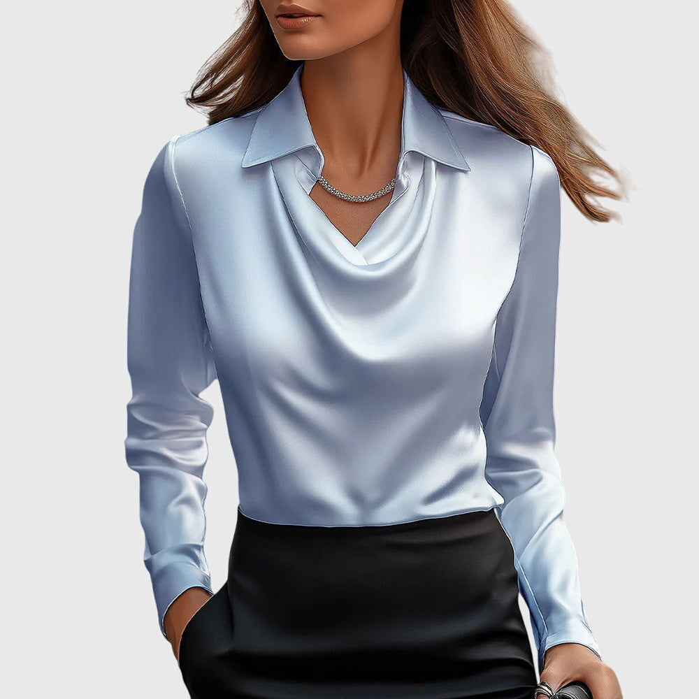Winifred | Satin Cowl Neck Blouse With Collar
