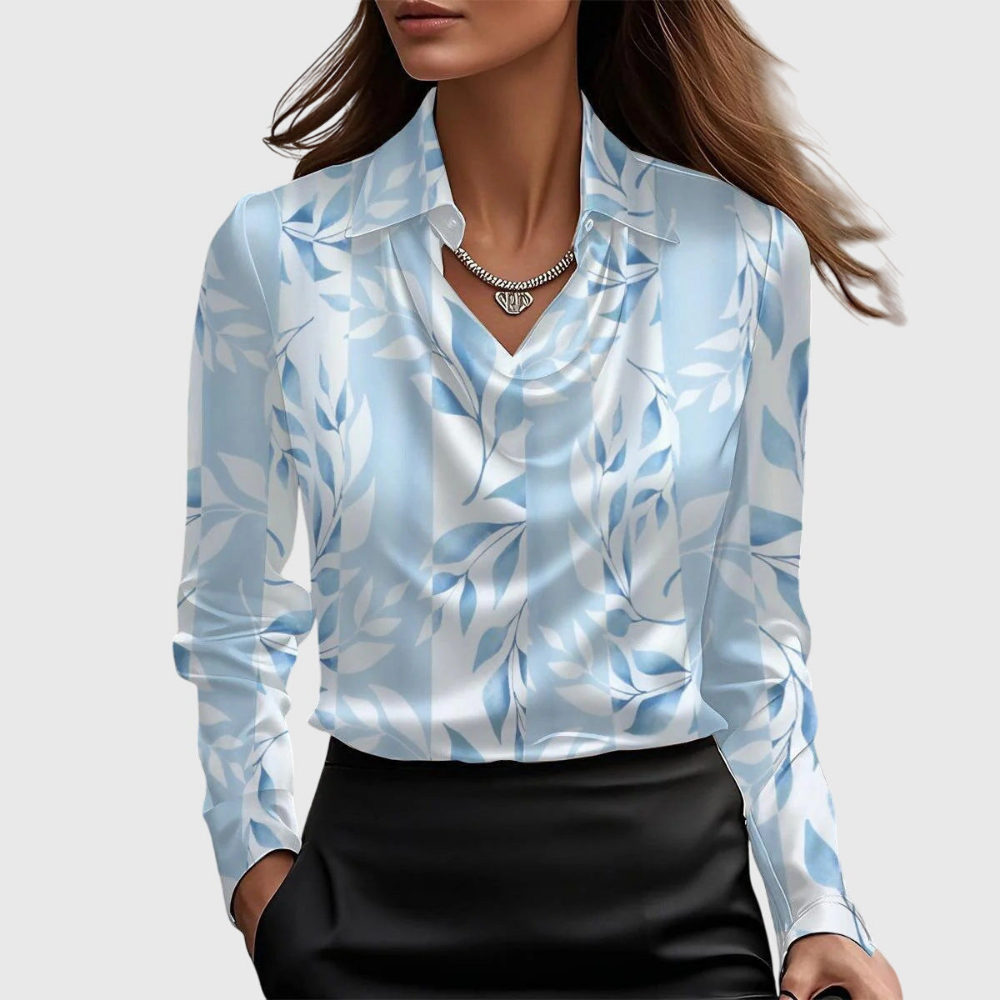 Winifred | Satin Cowl Neck Blouse With Collar