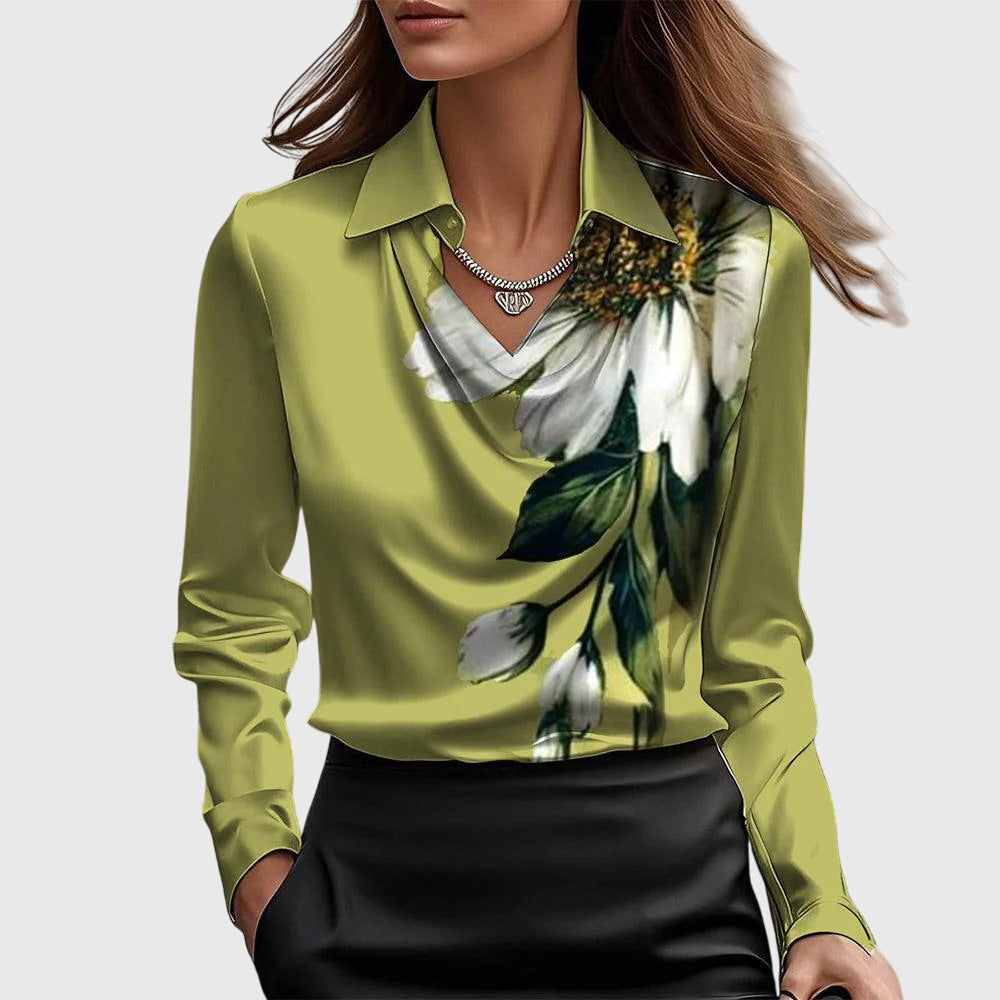 Winifred | Satin Cowl Neck Blouse With Collar