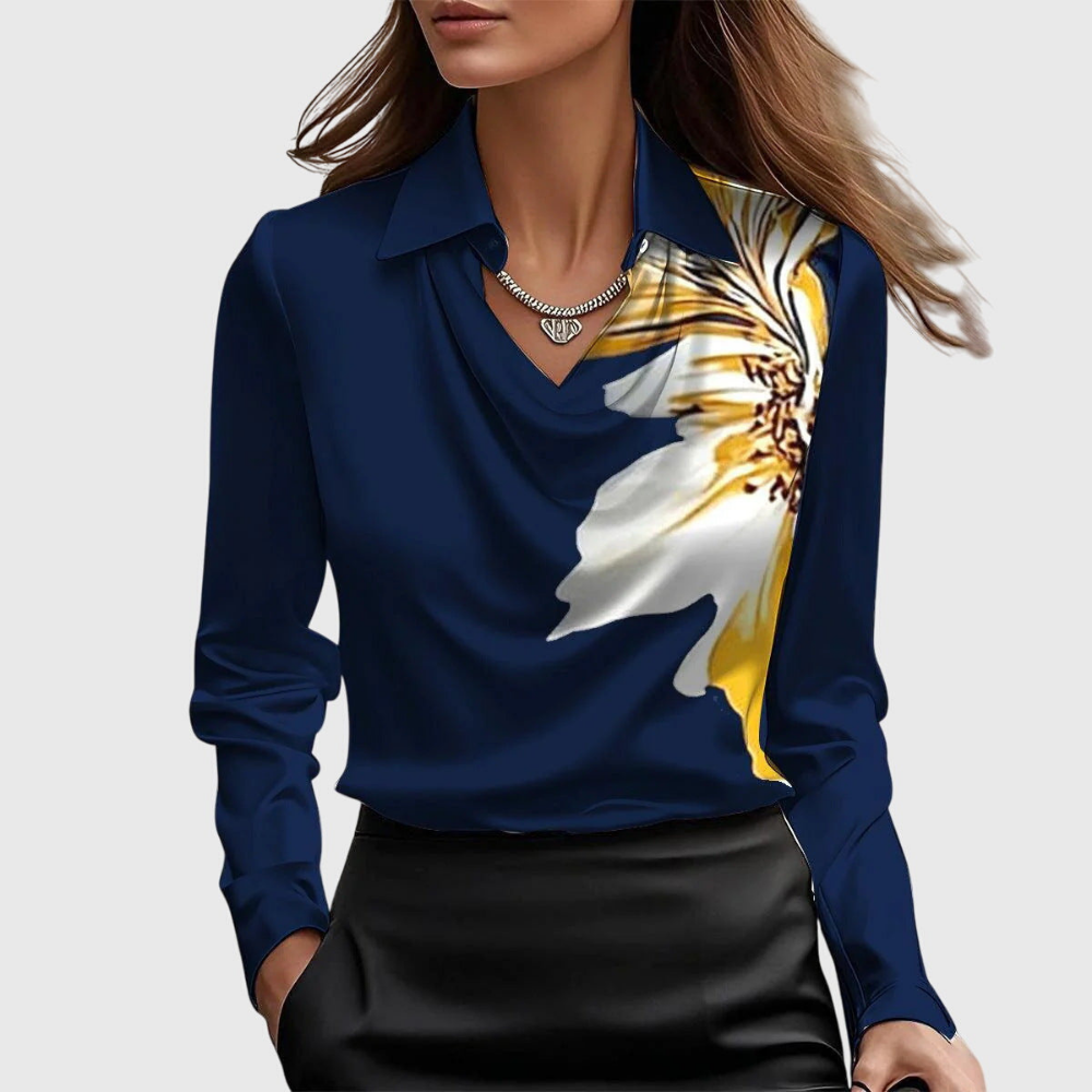 Winifred | Satin Cowl Neck Blouse With Collar
