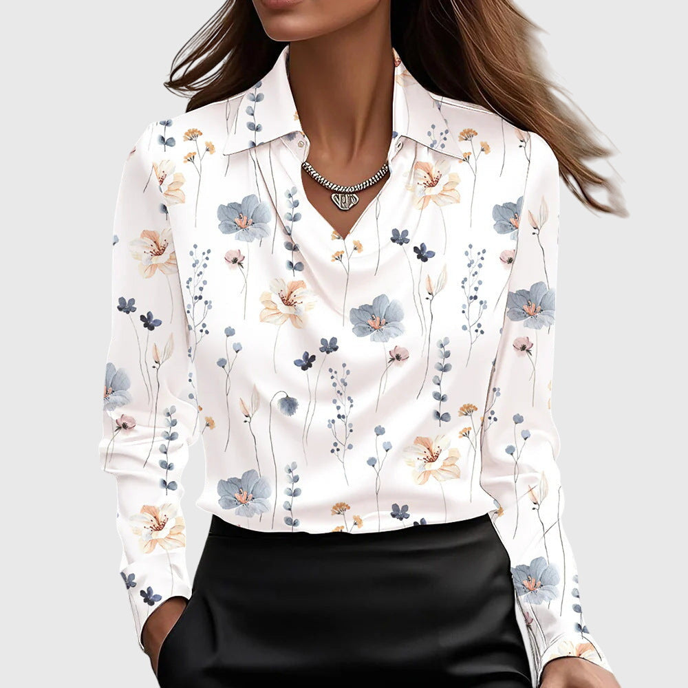 Winifred | Satin Cowl Neck Blouse With Collar