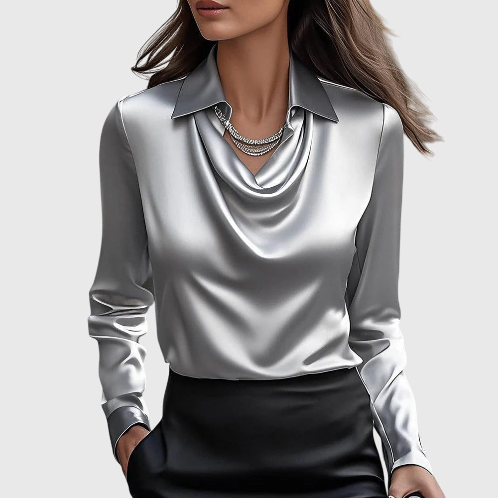 Winifred | Satin Cowl Neck Blouse With Collar