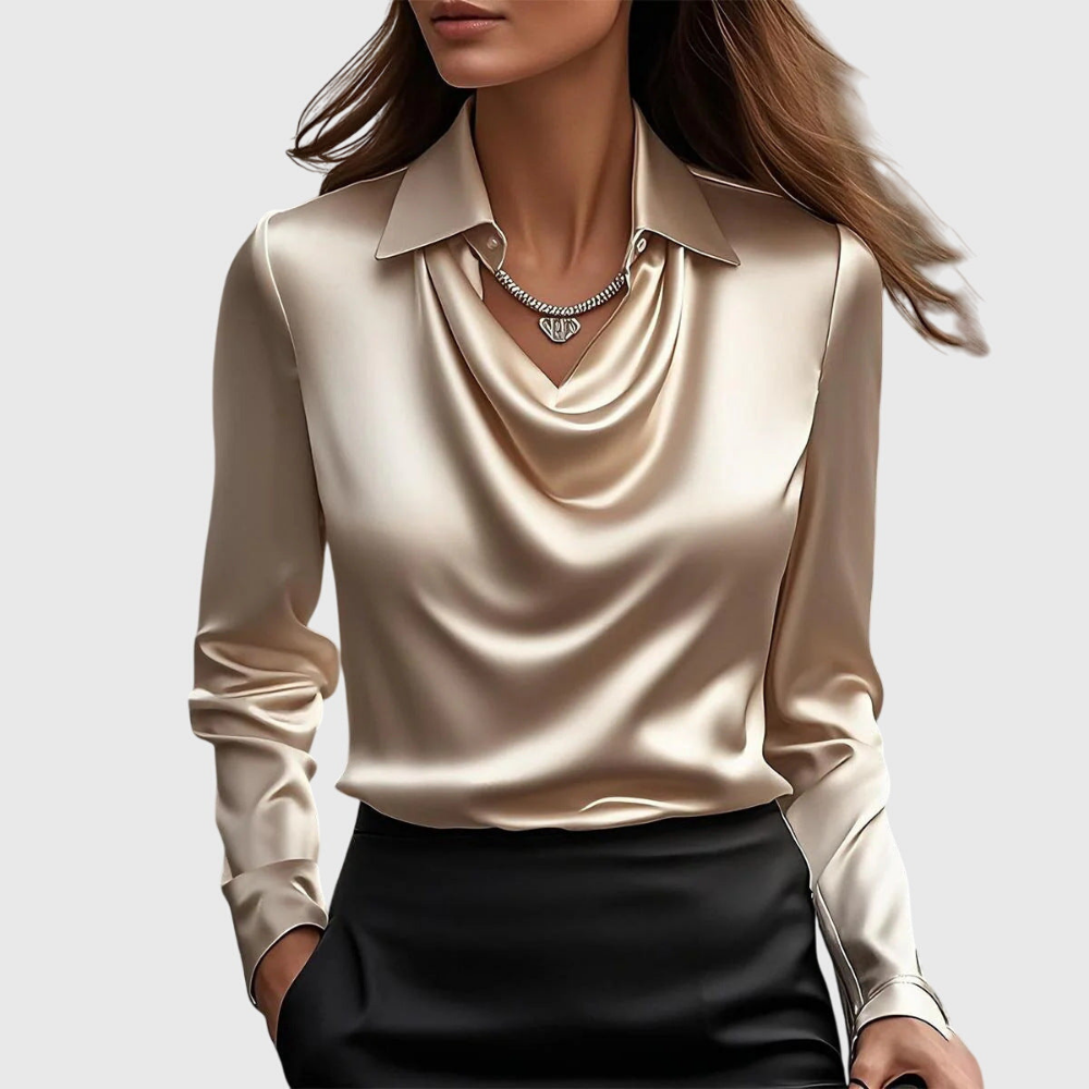Winifred | Satin Cowl Neck Blouse With Collar