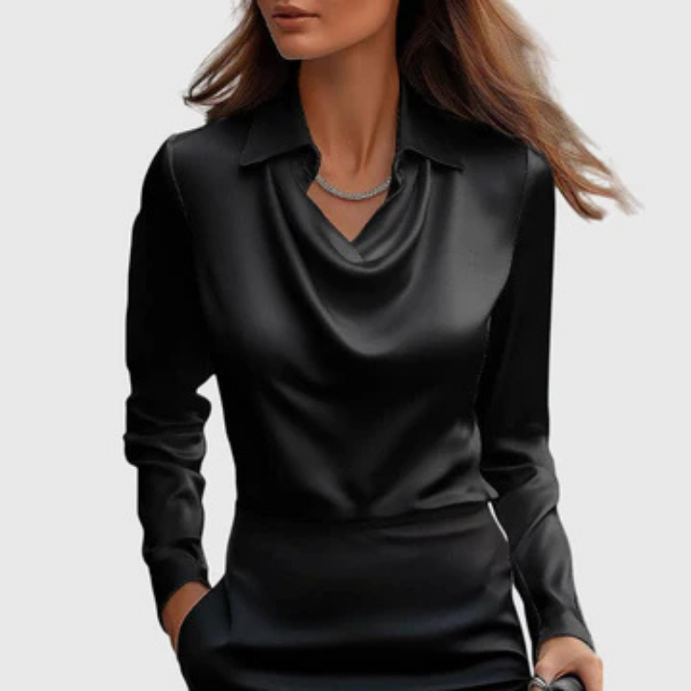 Winifred | Satin Cowl Neck Blouse With Collar