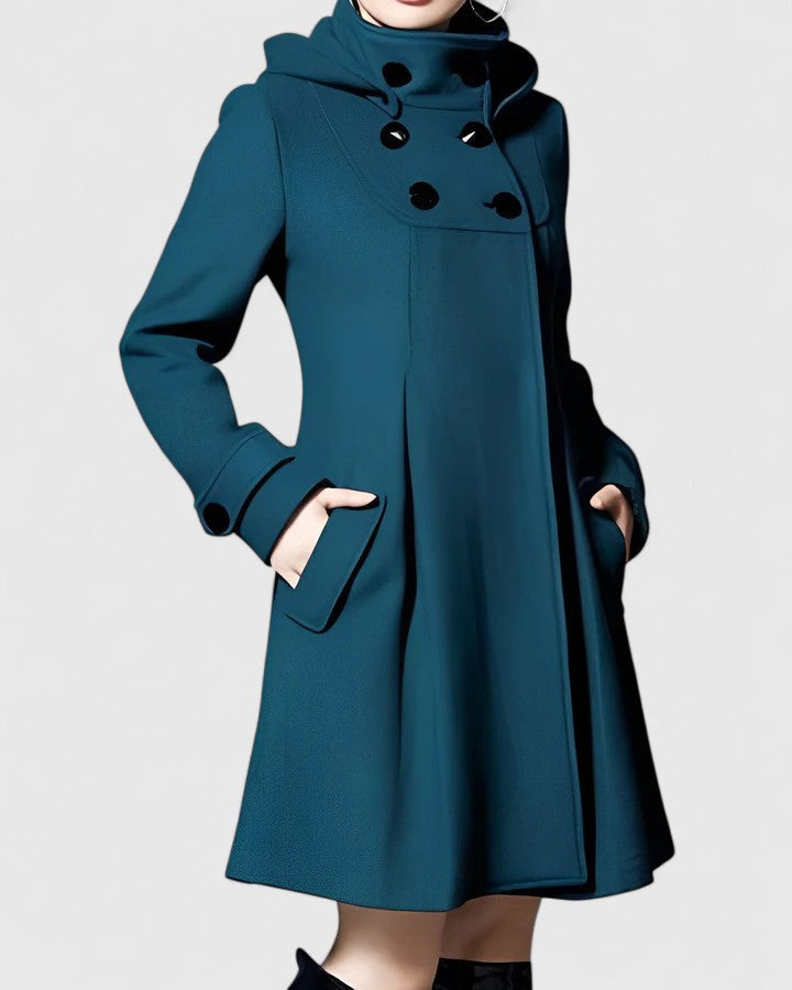 Doris | Hooded A-Line Coat With Double-Breasted Front