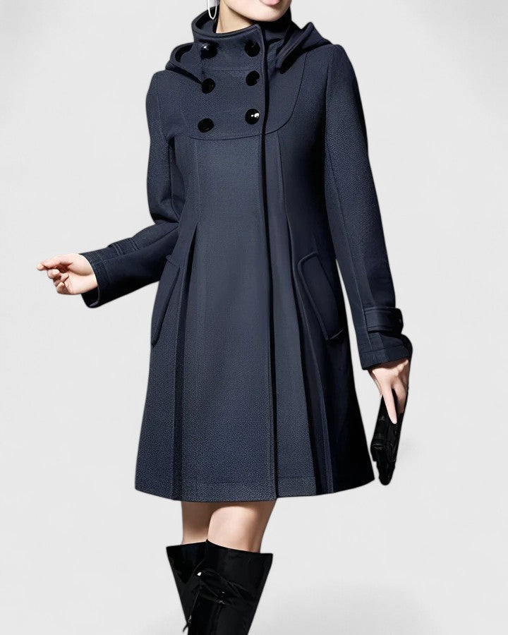 Doris | Hooded A-Line Coat With Double-Breasted Front