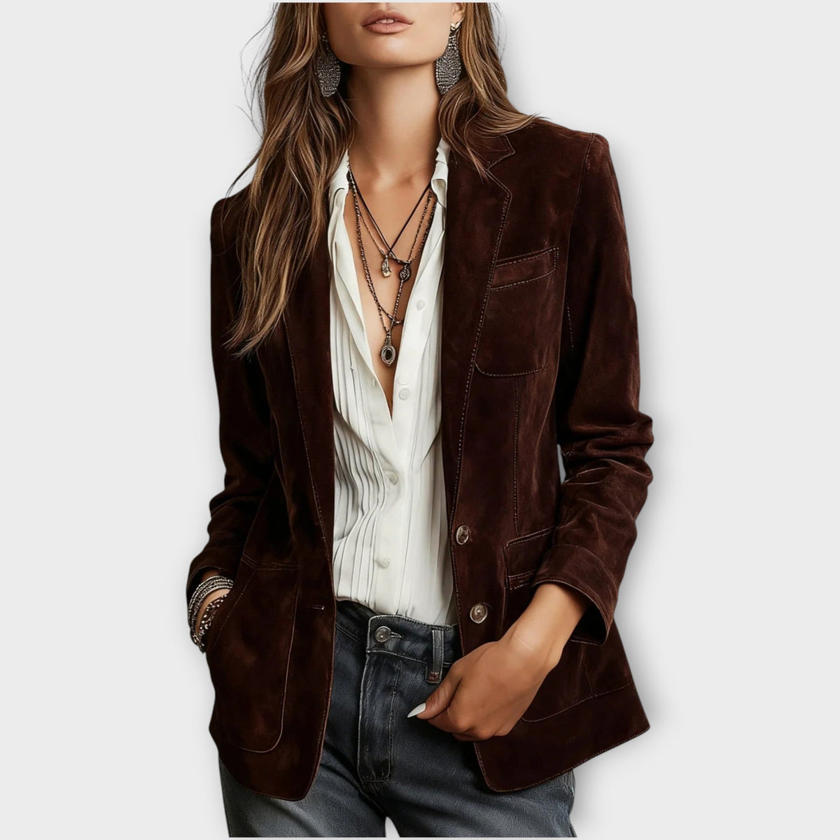 Ada | Vintage Suede-Look Blazer With Pockets