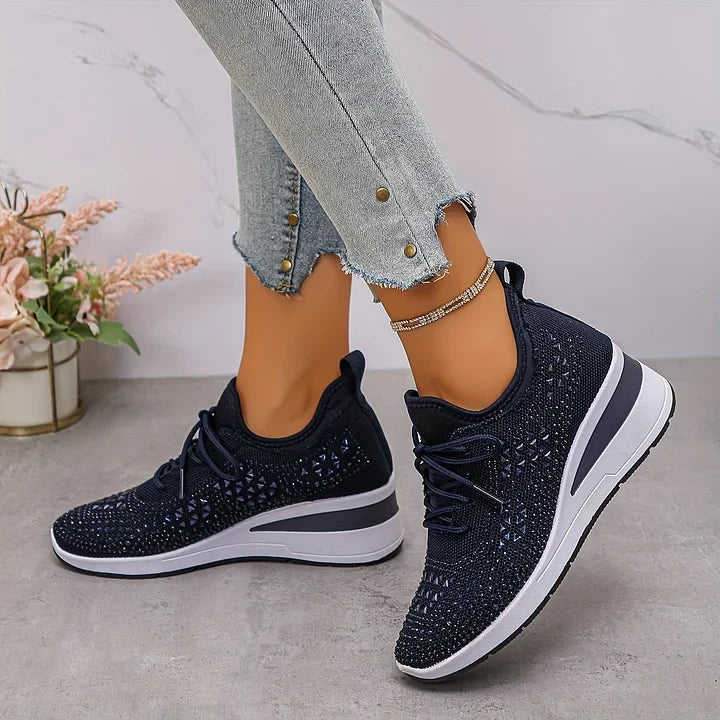 Lucia | Sparkle Wedge Sneakers With Lace-Up Front
