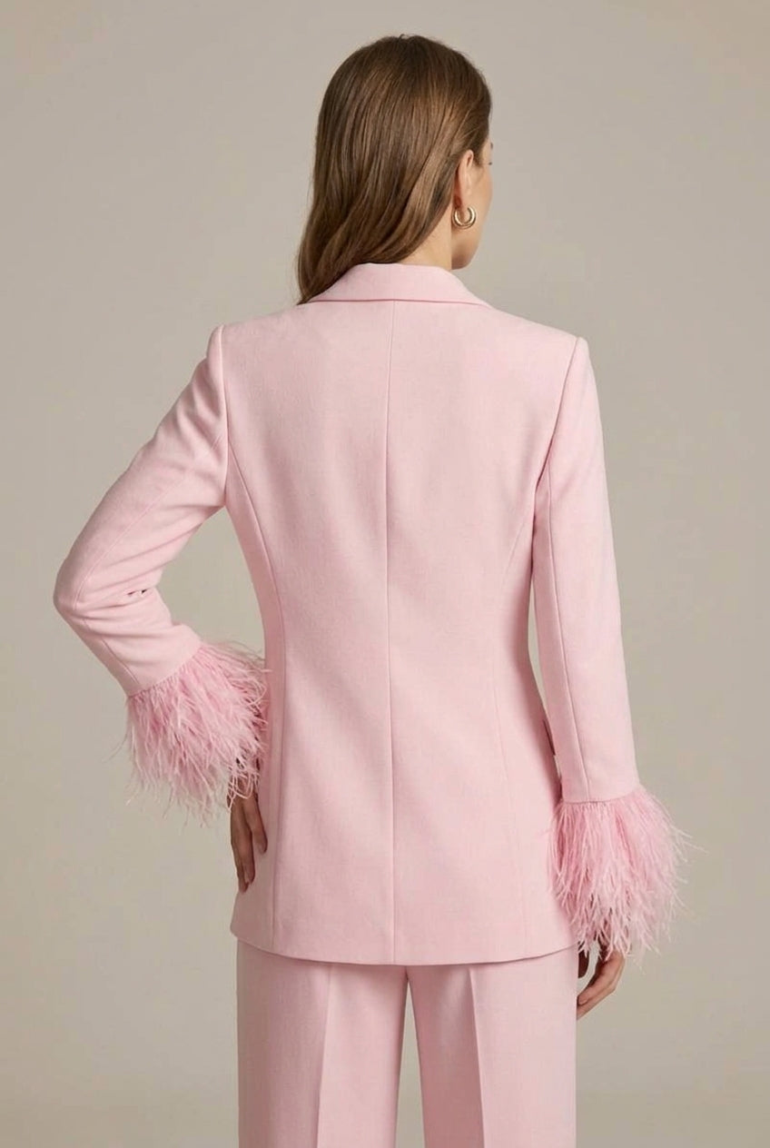 Opal | Feather Cuff Blazer With Straight-Leg Pants