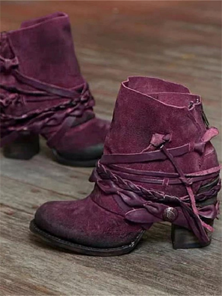 Shirley | Suede Ankle Boots With Braided Straps