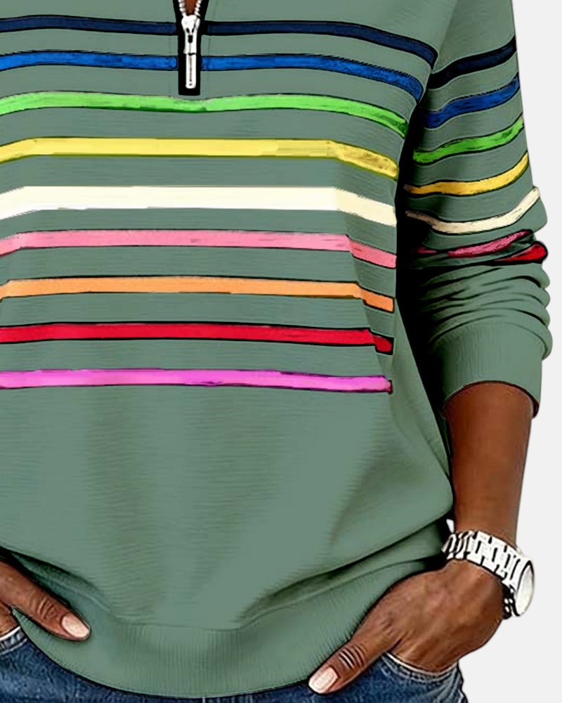Emma | Striped Half-Zip Sweatshirt With Stand Collar
