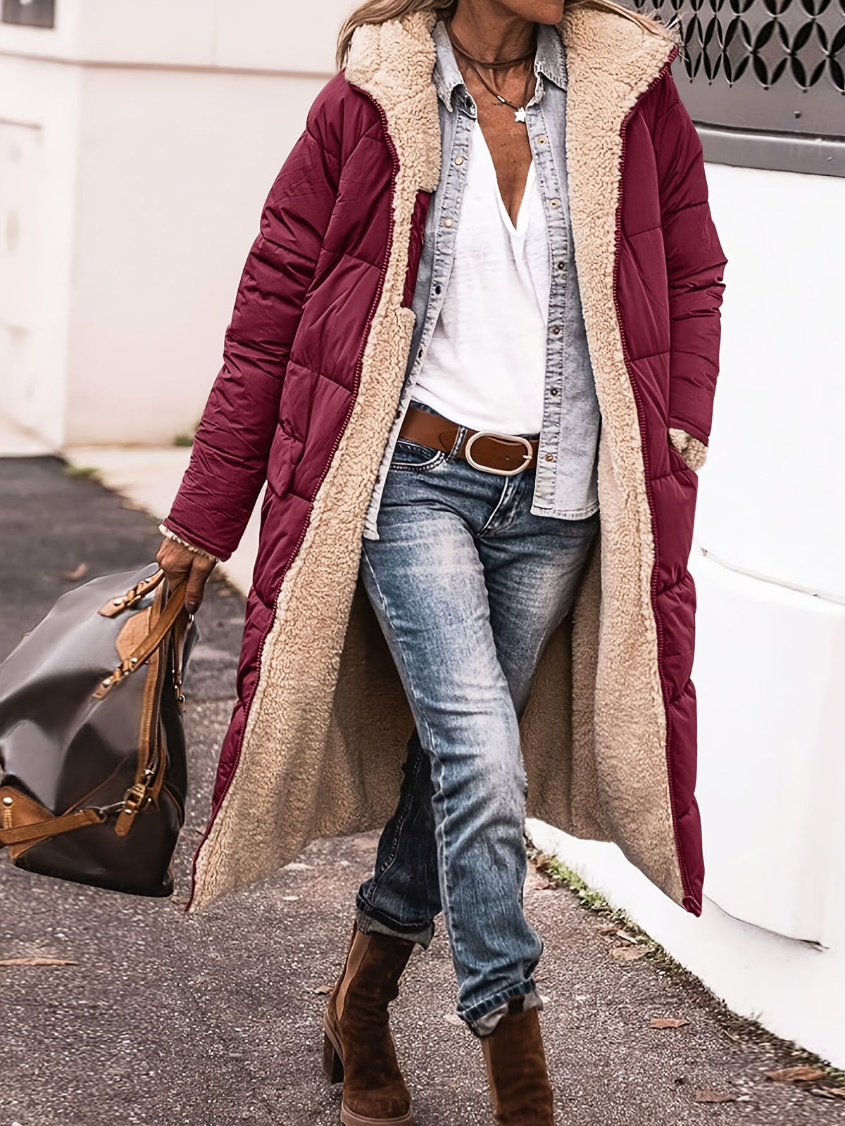 Dinah | Long Hooded Quilted Coat With Plush Lining