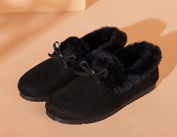 Jasmine | Plush-Lined Moccasin Slippers With Bow