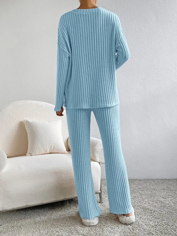 Petra | Ribbed Knit V-Neck Sweater And Pants Set
