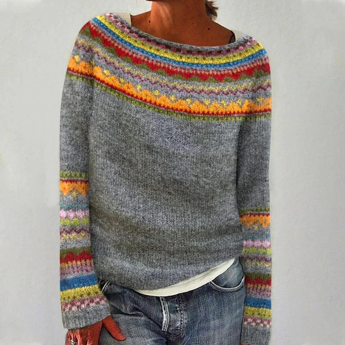 Diana | Crew Neck Patterned Knit Sweater