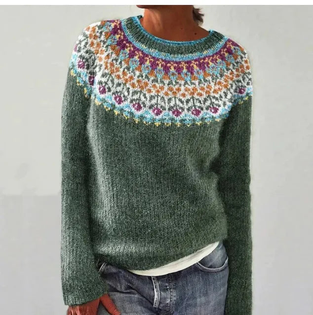 Diana | Crew Neck Patterned Knit Sweater