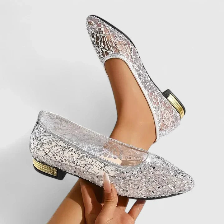 Blythe | Pointed-Toe Lace Mesh Shoes With Low Heel
