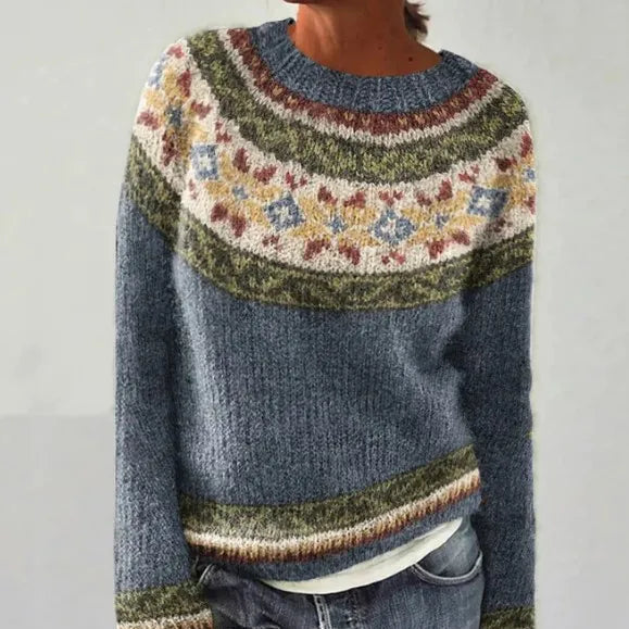 Diana | Crew Neck Patterned Knit Sweater