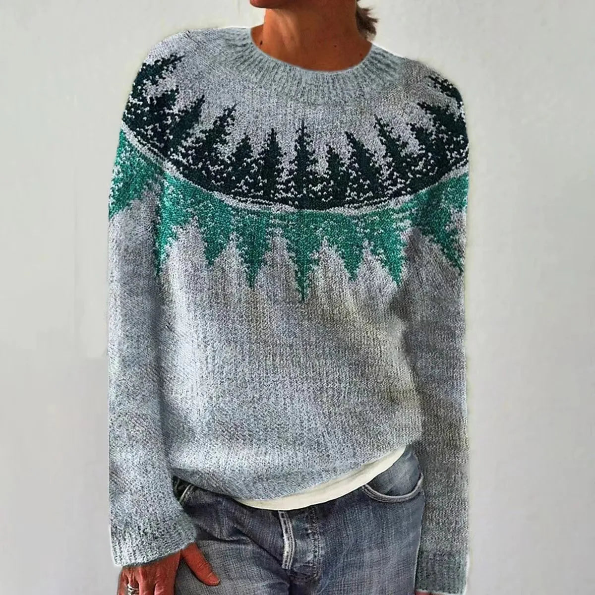 Diana | Crew Neck Patterned Knit Sweater
